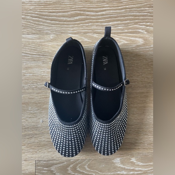 Zara Big Girls Sparkly Rhinestone Ballet Flats Shoes 38 (US 7.5) - Picture 2 of 4